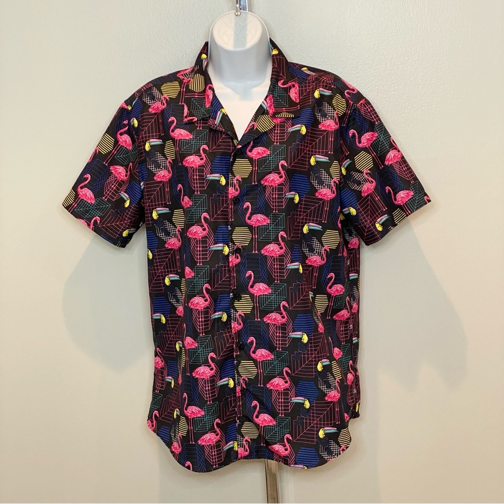 Broken Threads Flamingo Parrot Print Men's Shirt